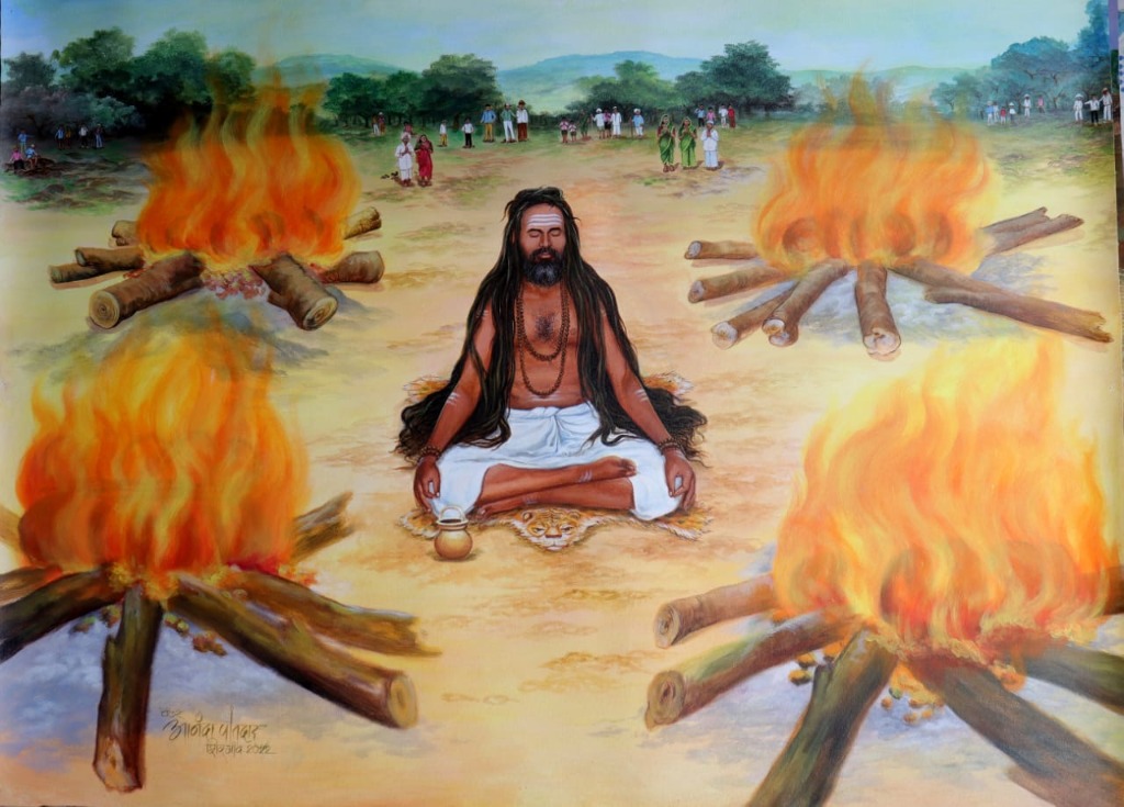 योगिराज प. पू. बालदास महाराज यांनी योग सामर्थ्याने अग्नी प्रज्वलित करून विश्वशांतीसाठी पंचाग्नी यज्ञ केला